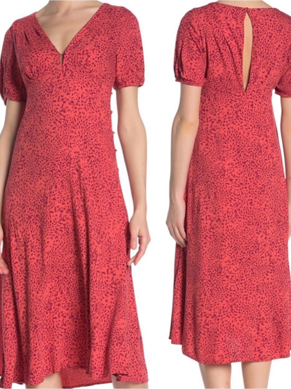 Free People Looking For Love Midi Dress Flame Combo V Neck Keyhole Back 8
